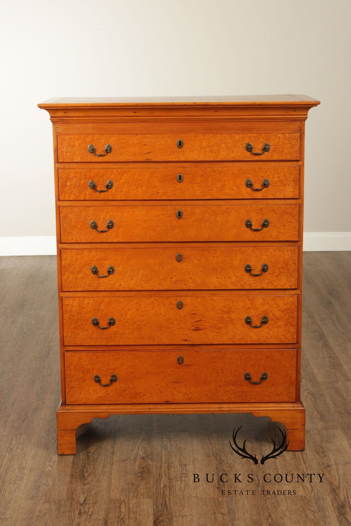 Antique American Chippendale Birdseye Maple Six Drawer Tall Chest, C.1780