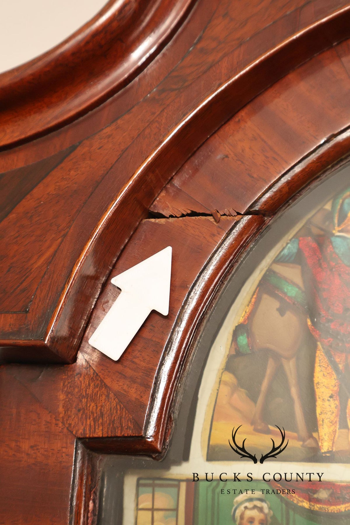 Antique Mahogany Tall Case Grandfather Clock With Painted Dial By Dundee