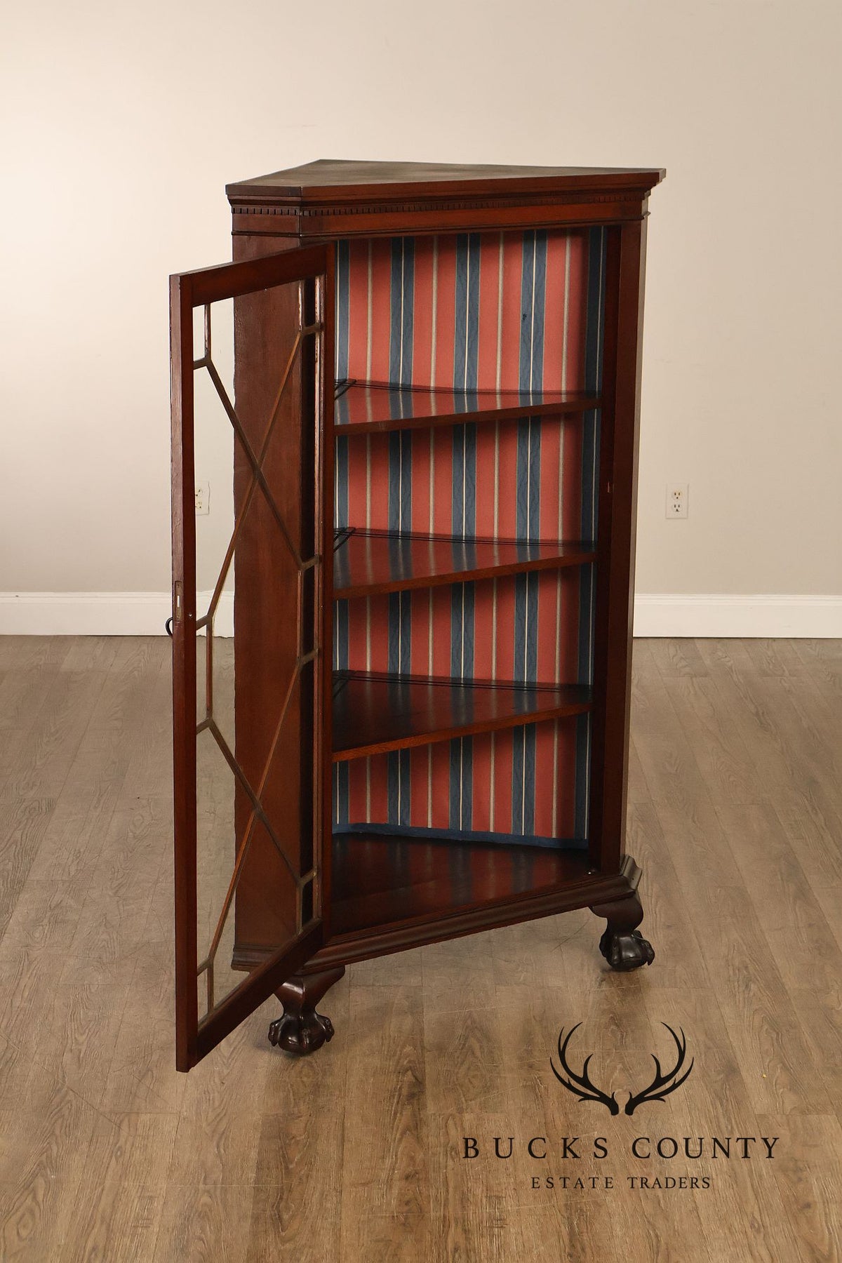 Renaissance Revival Carved Mahogany Corner Bookcase