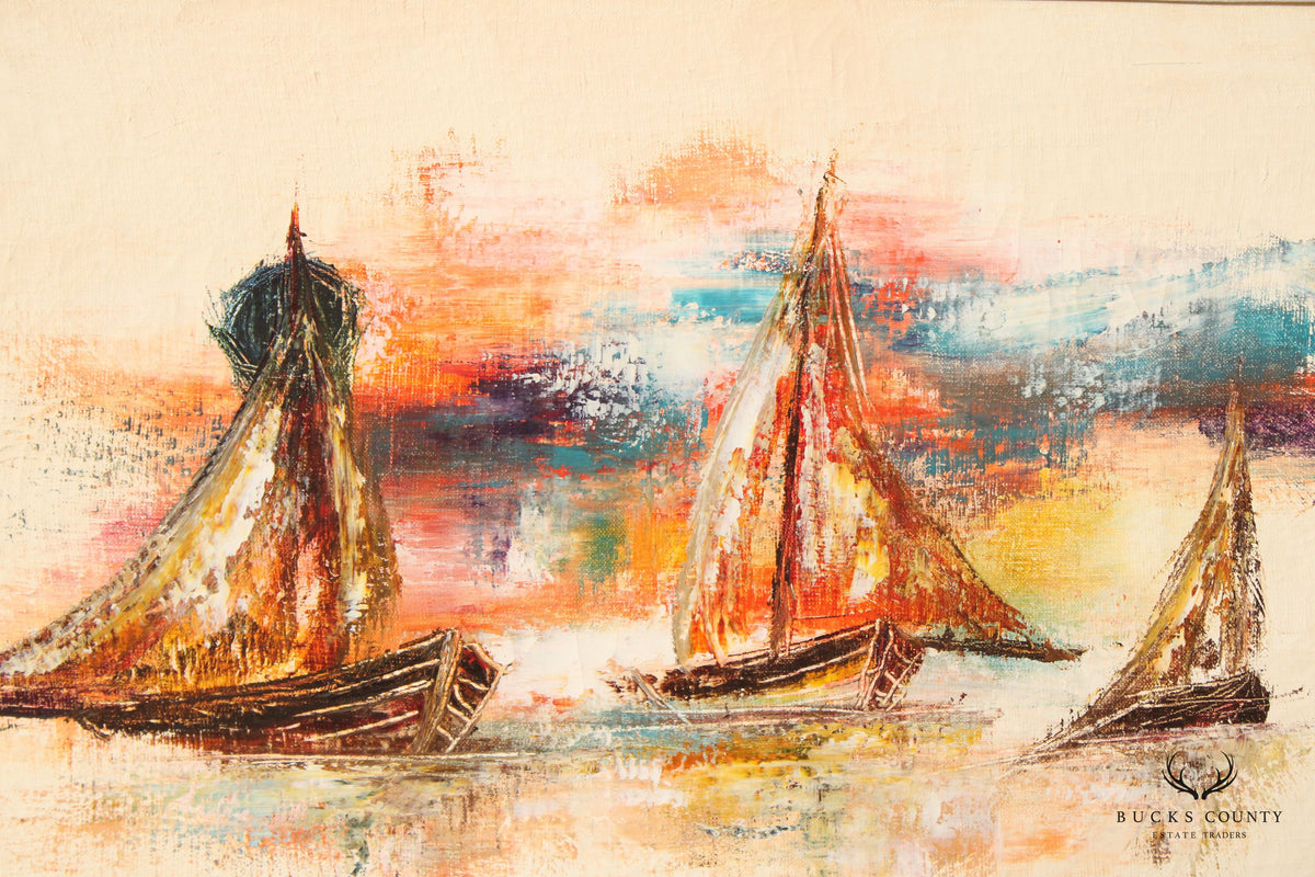 René Jérôme Abstract Sailboat Oil Painting