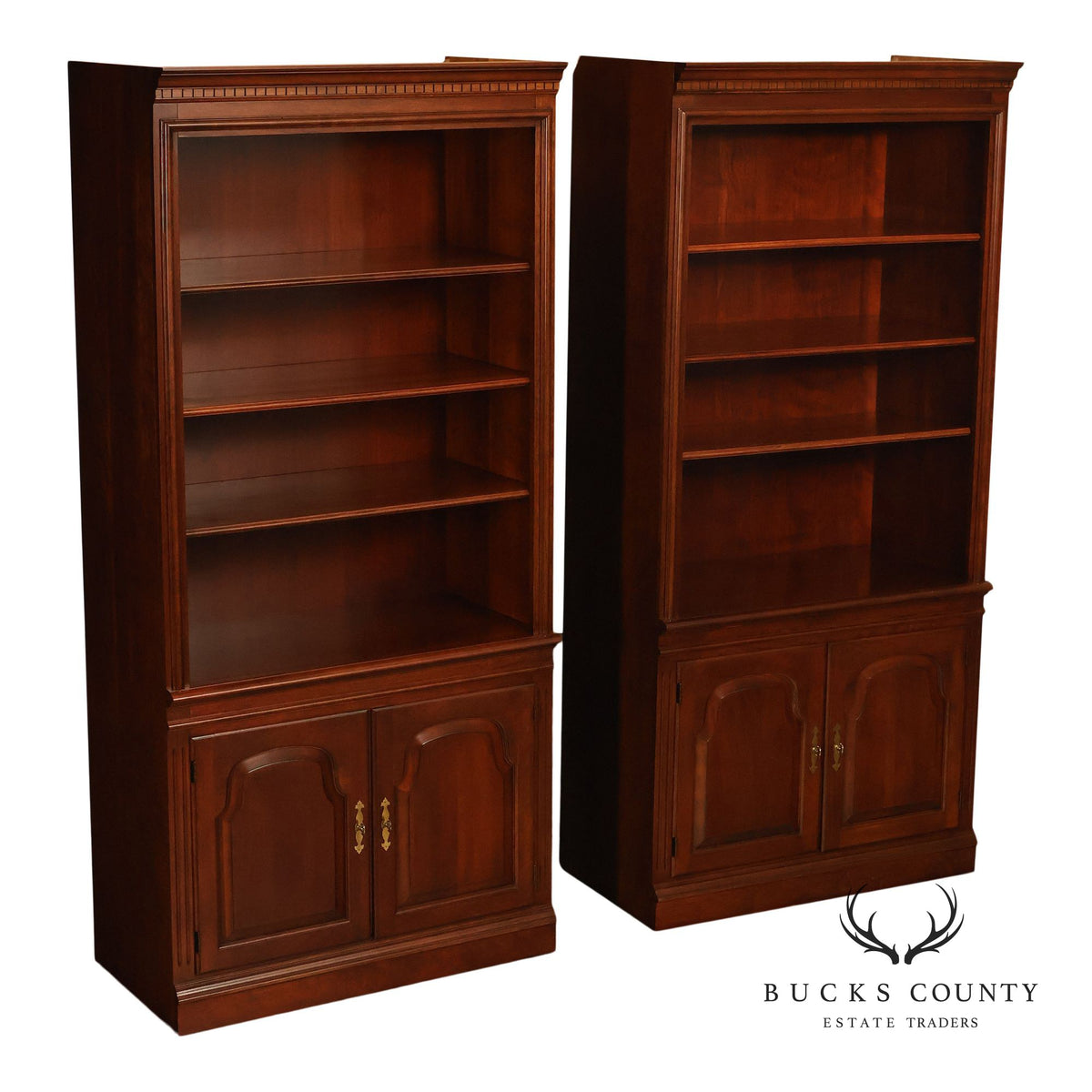 Georgian Pair Of Cherry Bookcases With Lower Cabinets