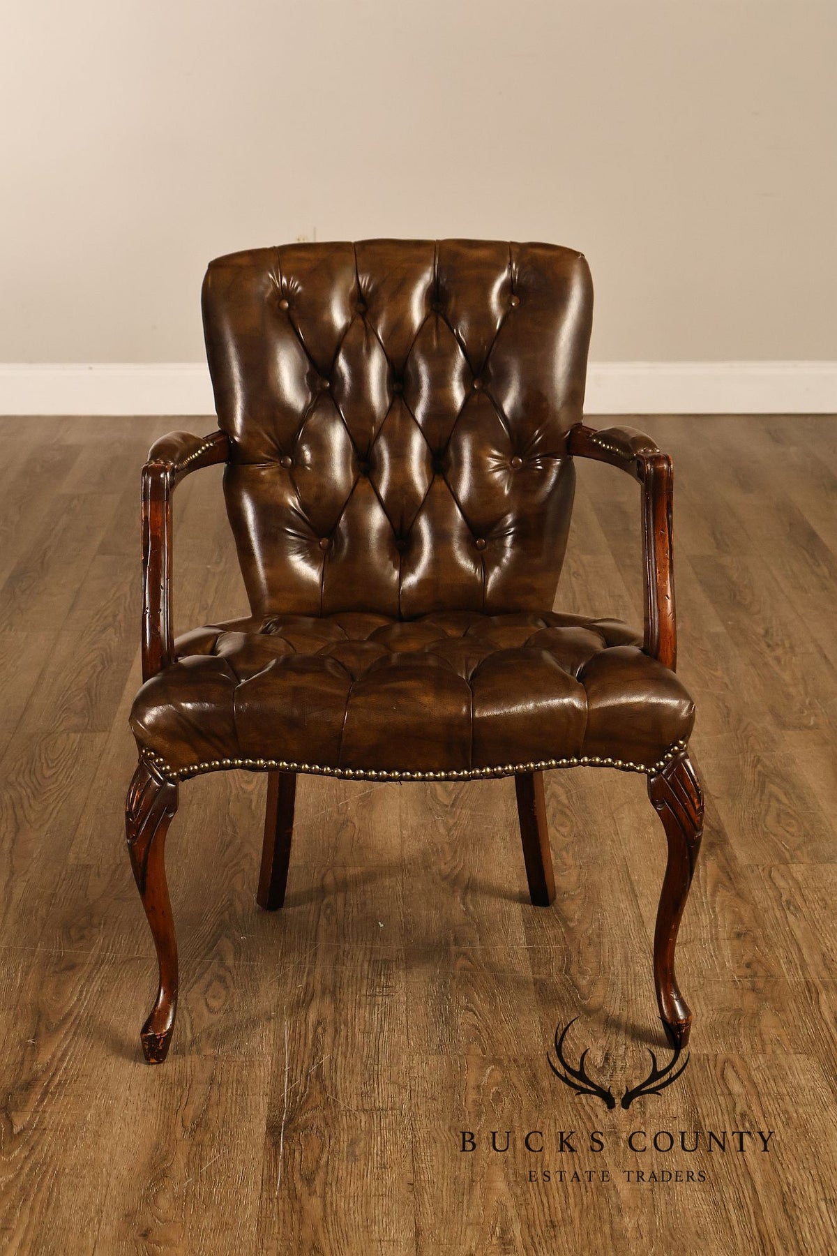Vintage Chippendale Style Pair Of Tufted Armchairs