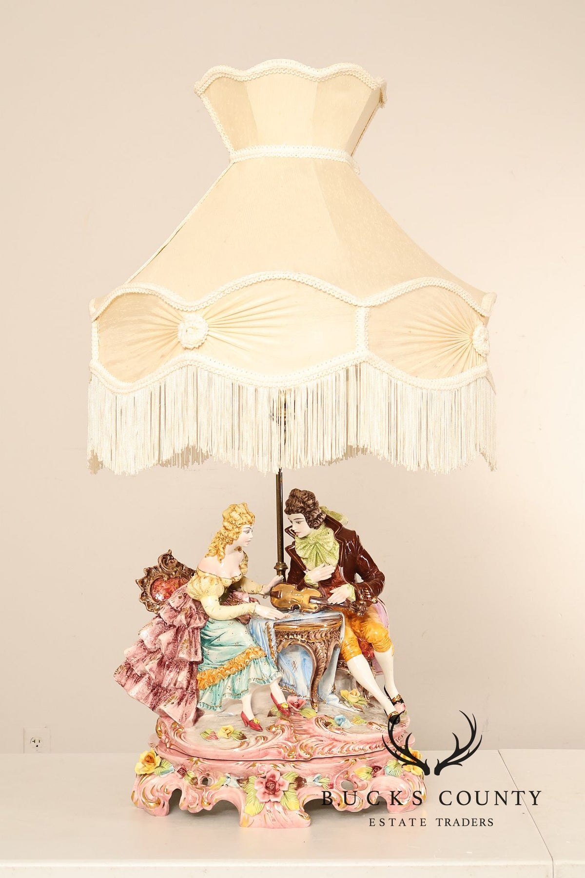 Italian Hand Painted Capodimonte Porcelain Table Lamp
