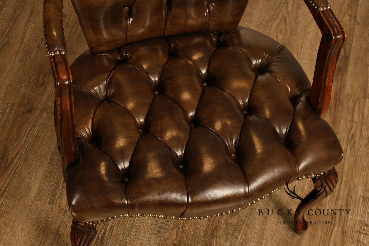 Vintage Chippendale Style Pair Of Tufted Armchairs