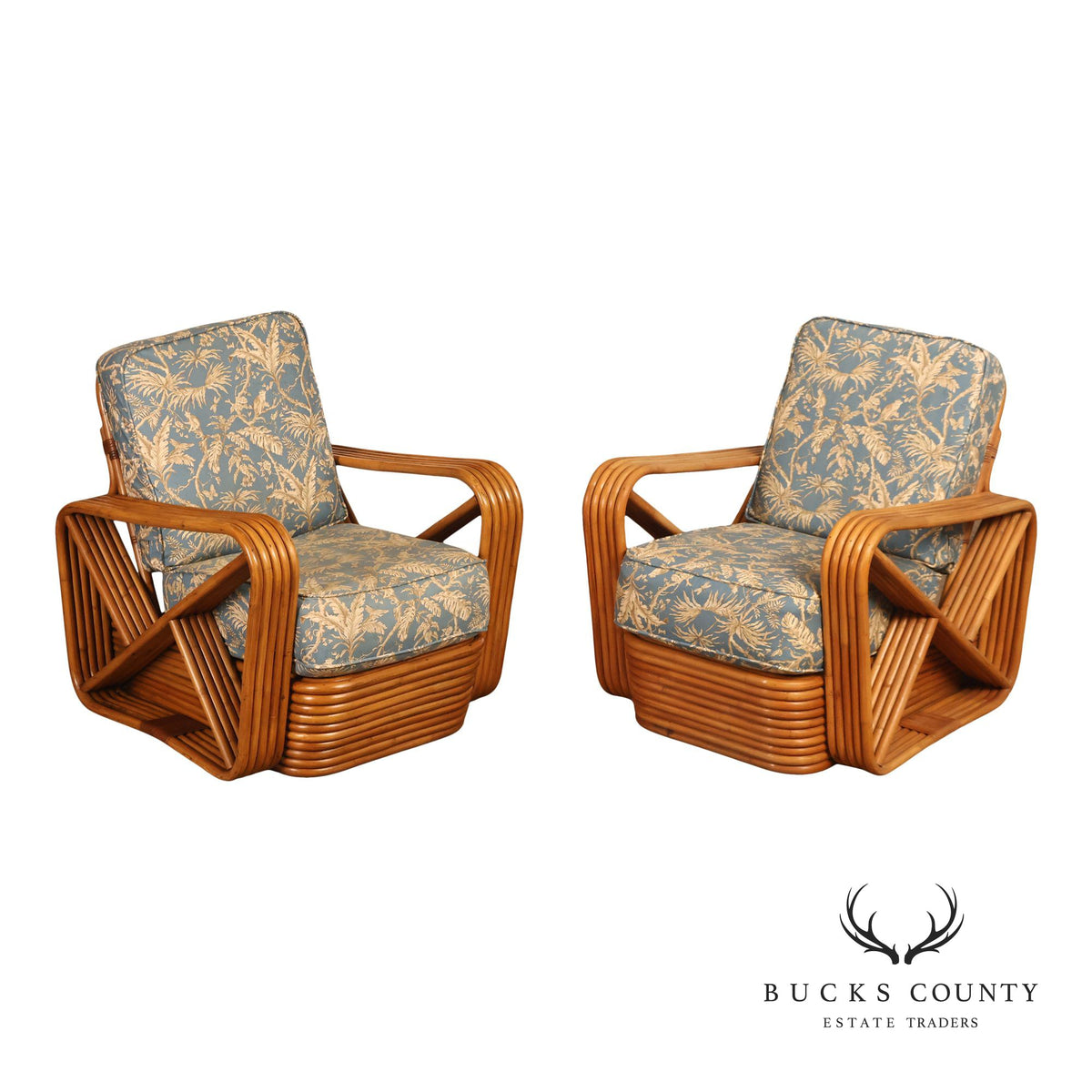 Paul Frankl Pair Of Pretzel Rattan Lounge Chairs