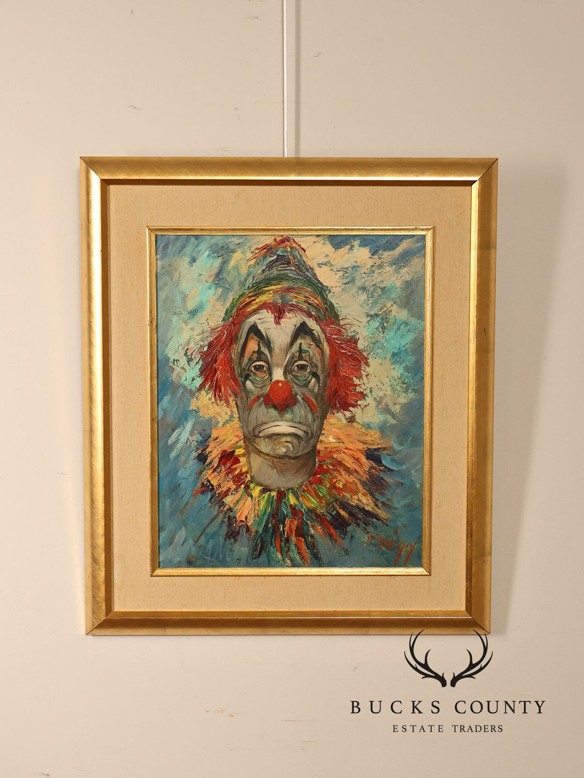 Louis Spiegel Mid Century Original Clown Oil Painting