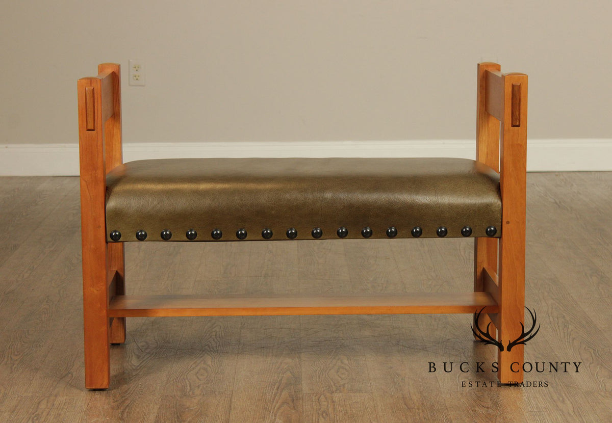 Stickley Mission Collection Cherry and Leather Bench