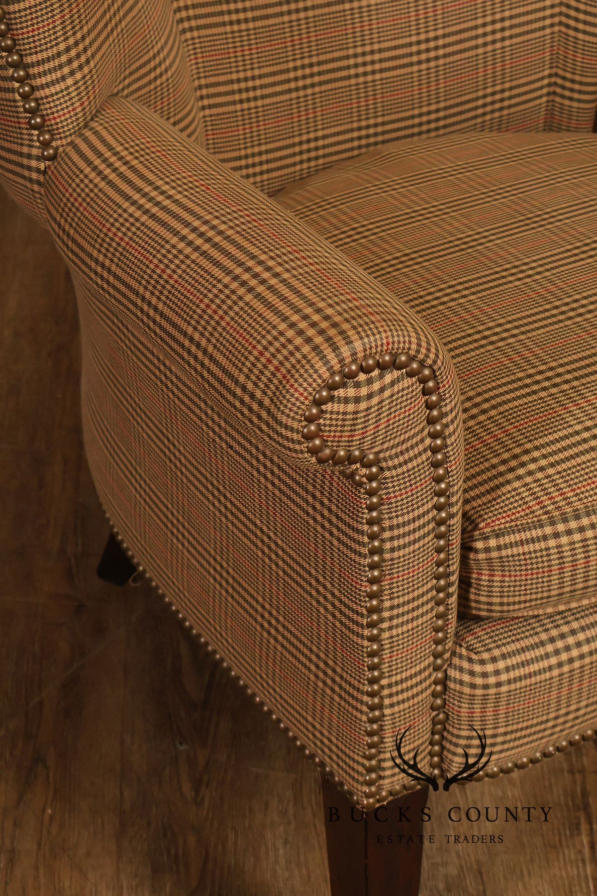 Ralph Lauren Traditional Plaid Upholstered Wingback Lounge Chairs