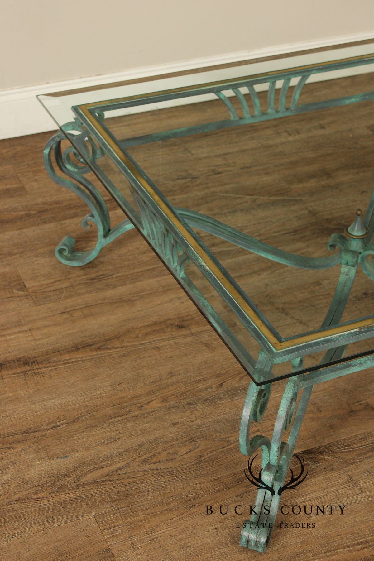 Baroque Style Glass Top Wrought Iron Coffee Table