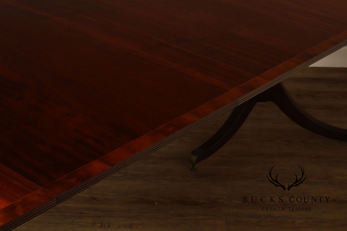 Regency Style Banded Mahogany Double Pedestal Dining Table With 2 Leaves