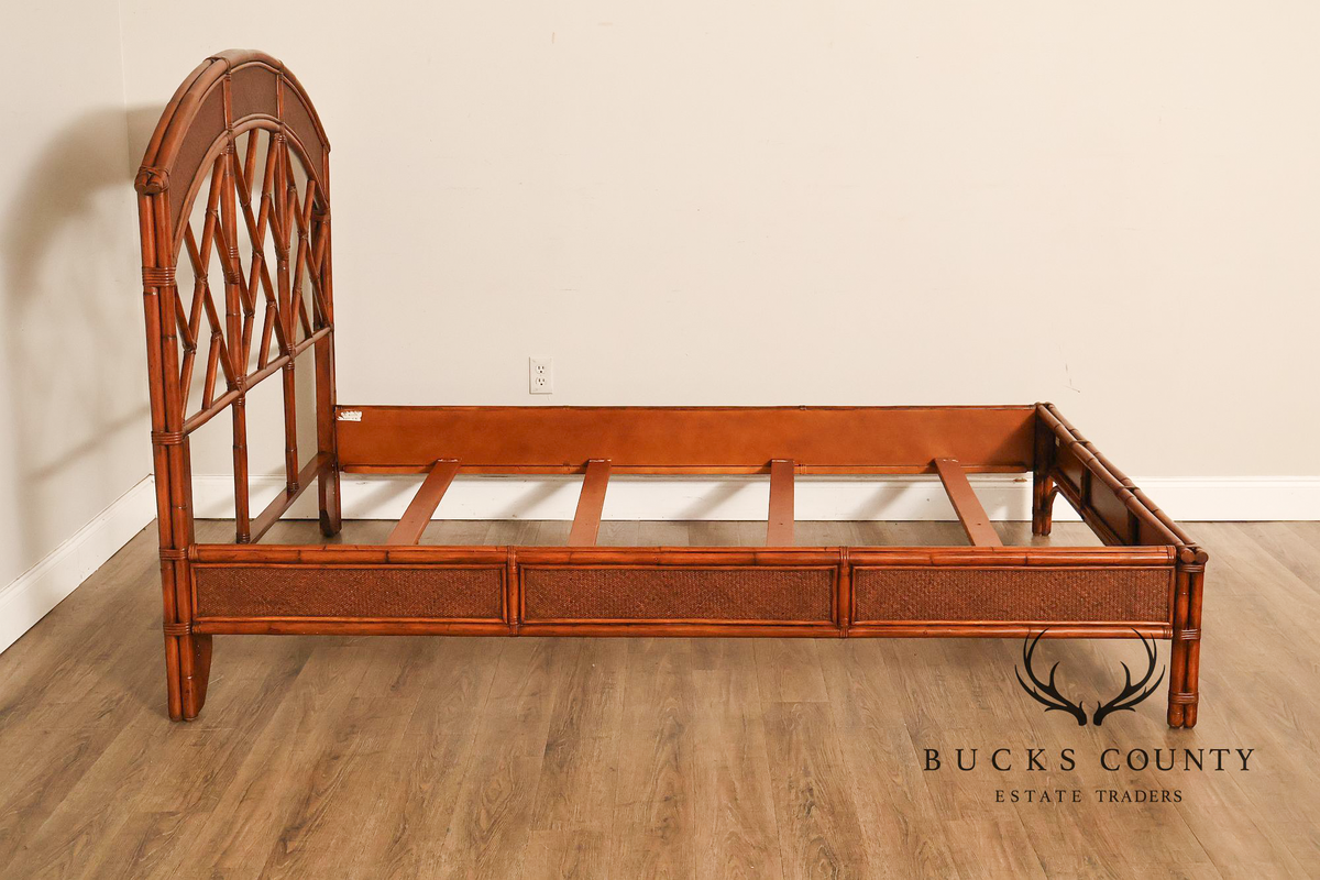 Chinese Chippendale Style Faux Bamboo and Rattan Queen Bed Frame