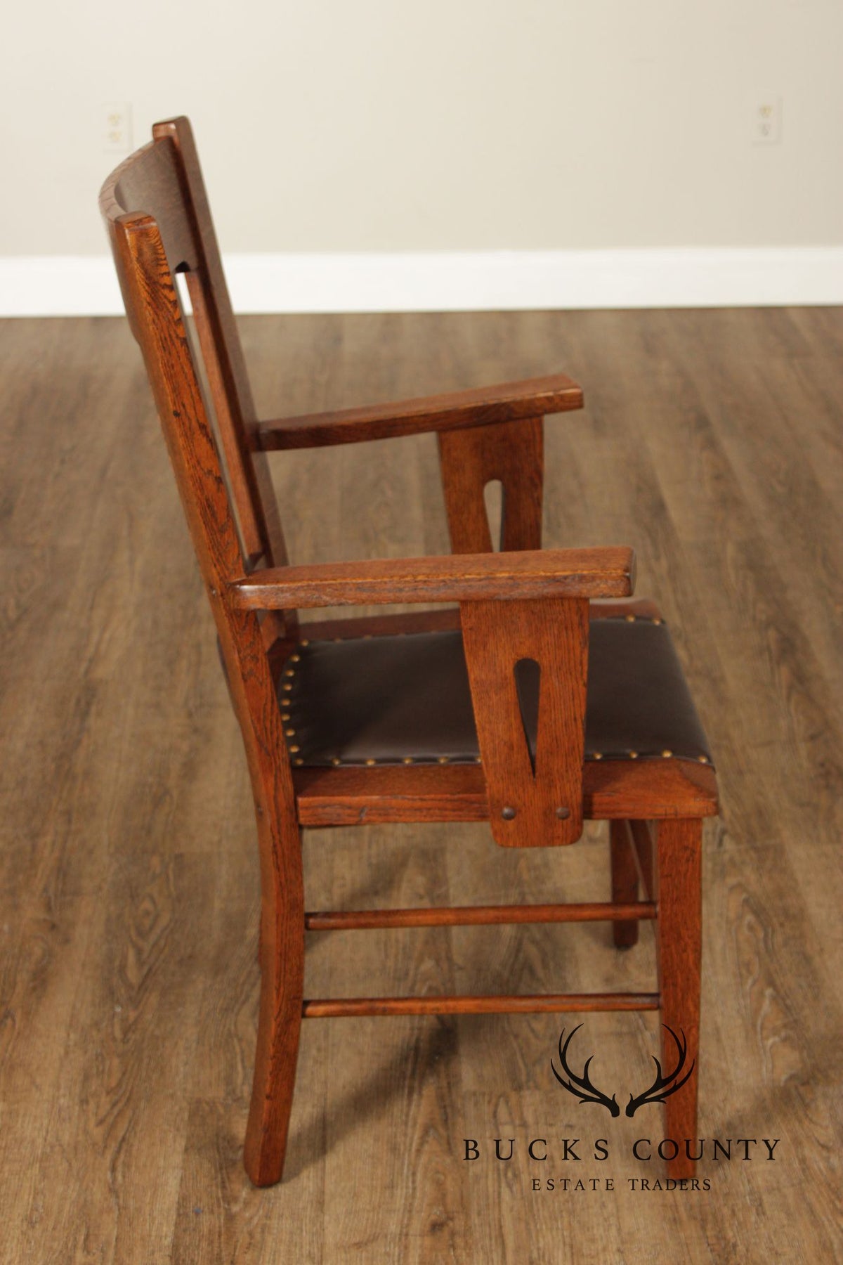 Antique Pair Of Arts & Crafts Style Oak Armchairs