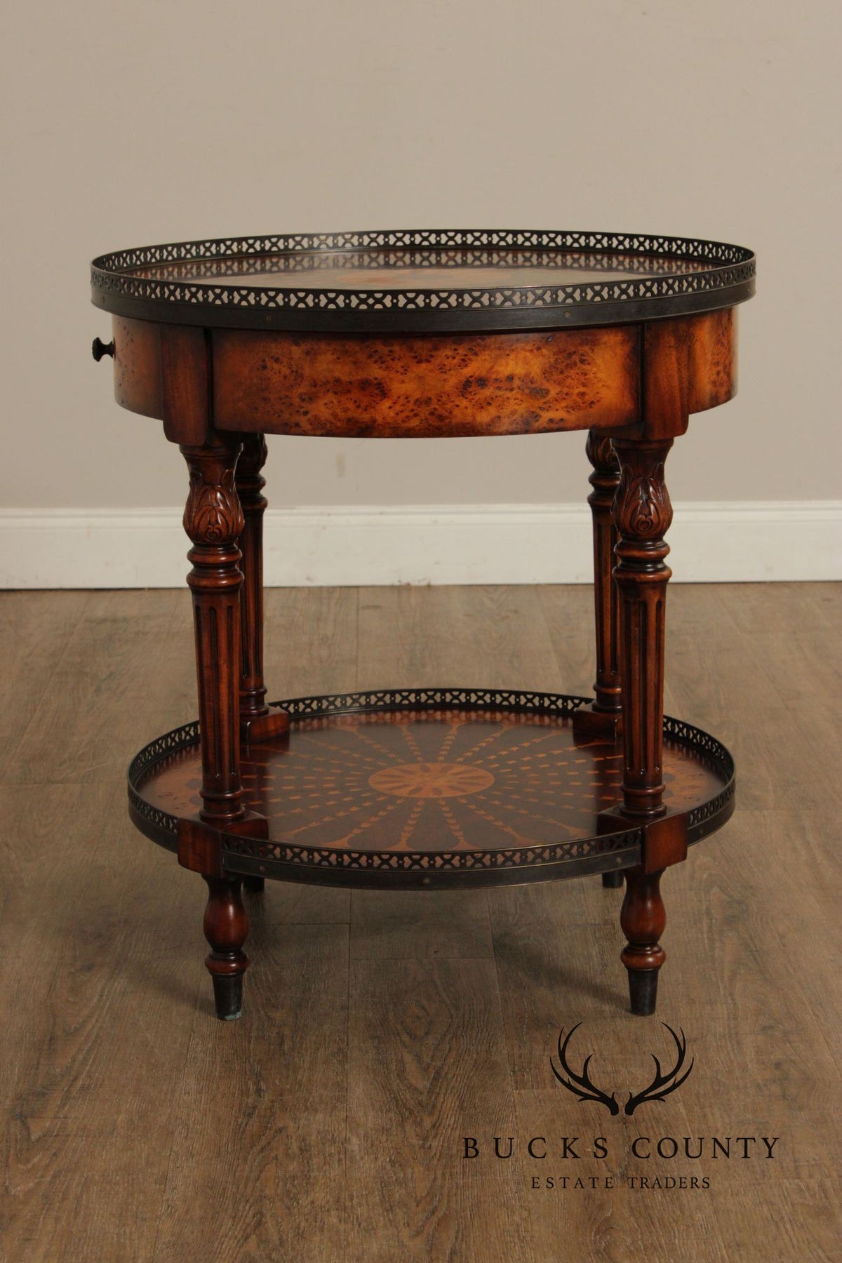Theodore Alexander Round Two-Tier Inlaid Occasional Table