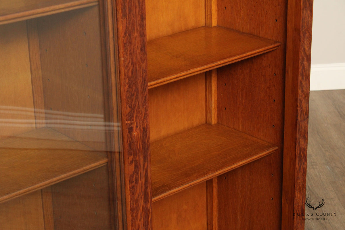 Antique Mission Oak Sliding Glass Door Bookcase