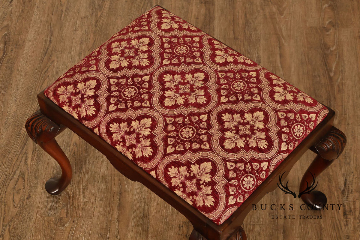 Smith & Watson Georgian Style Carved Mahogany Upholstered Stool