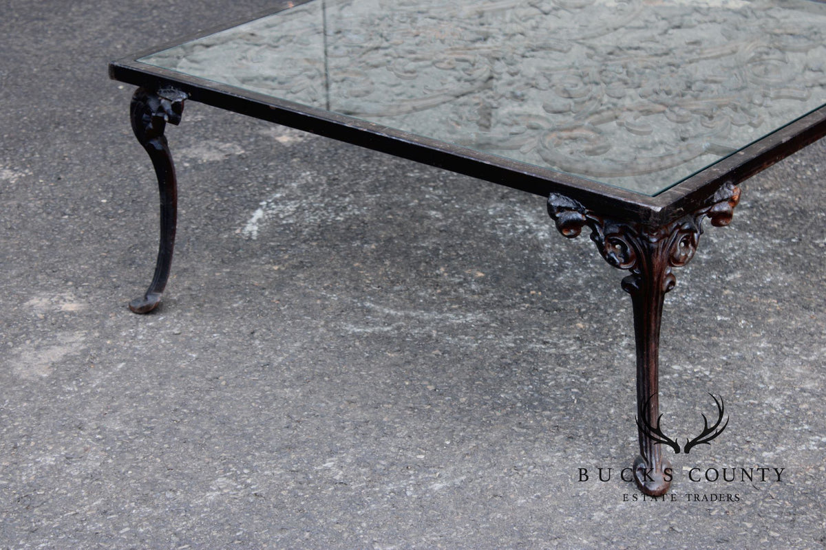 Victorian Style Glass Top Iron Coffee Table