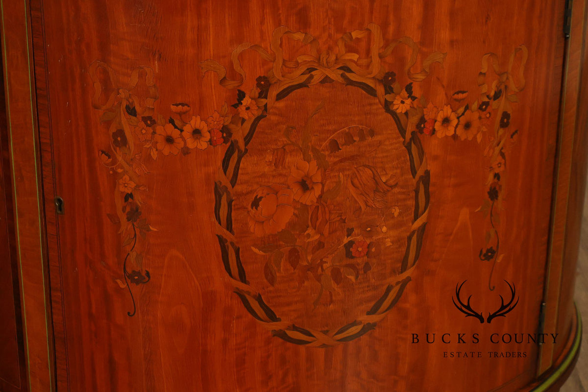 Neoclassical Style Inlaid Demilune Cabinet With Interior Drawers