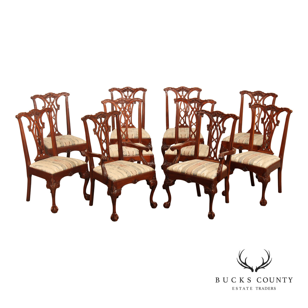 E.J. Victor Chippendale  Style Set of Ten Mahogany Dining Chairs