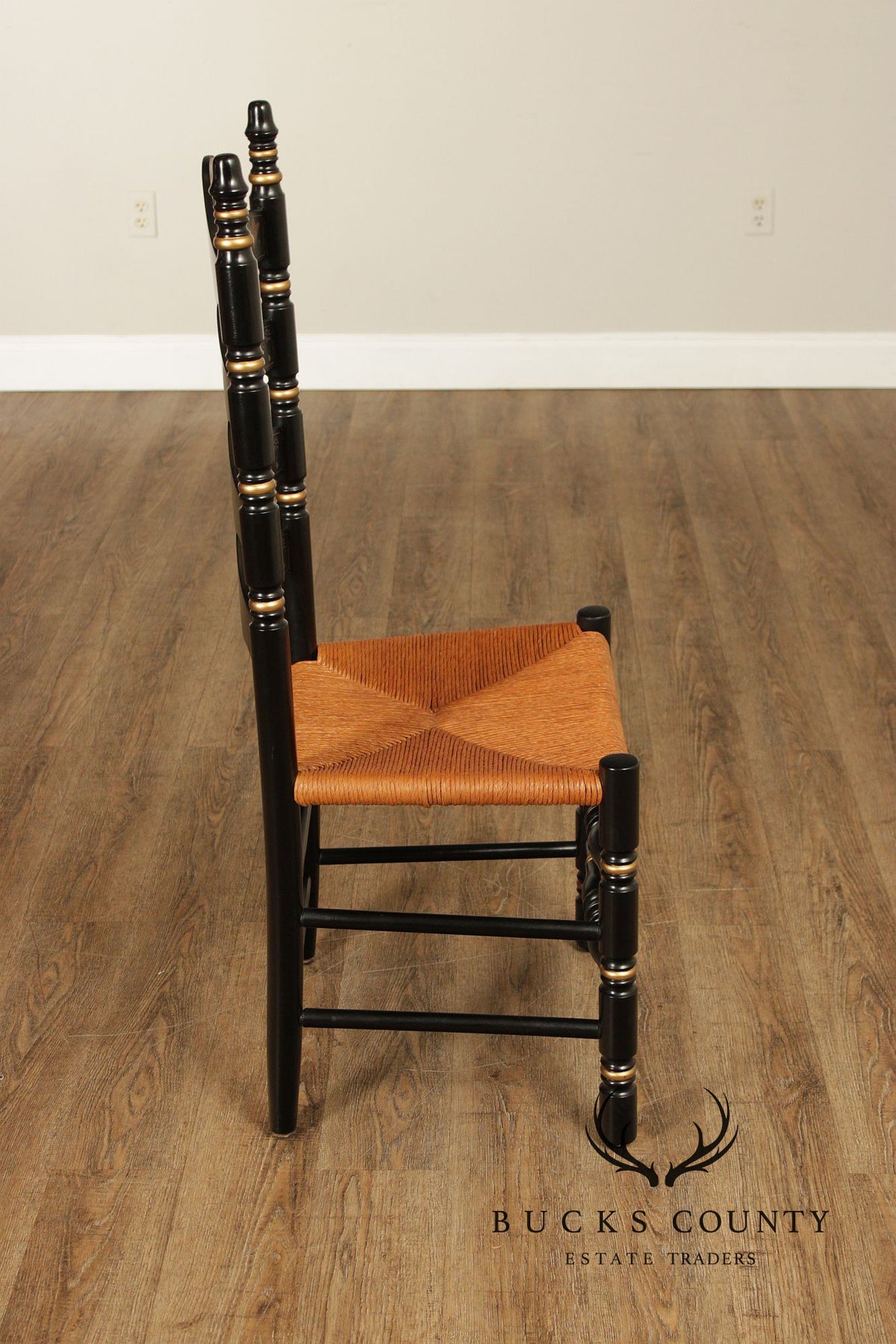 Ethan Allen Pair Of Hitchcock Style Hand Painted Ladderback Side Chairs
