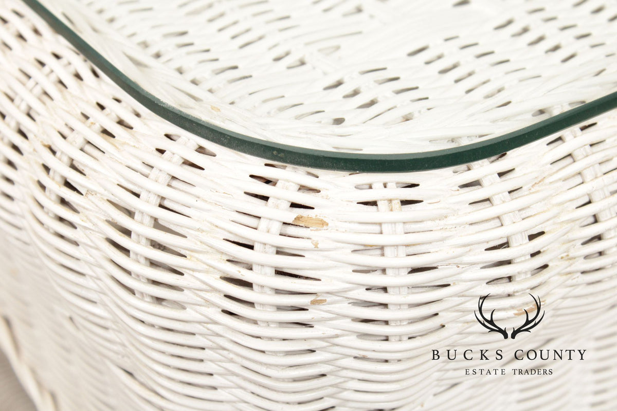 White Wicker Glass Top Coffee Table