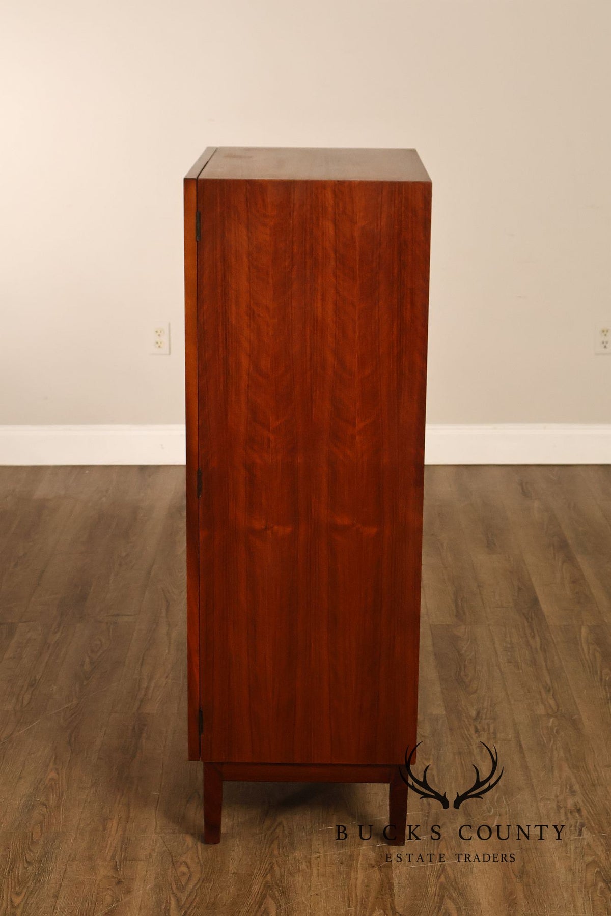 Mid-Century Modern Walnut Cane-Front Storage Cabinet