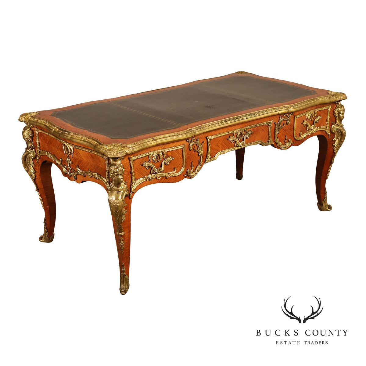 French Napoleon III Style Leather Top Executive Desk