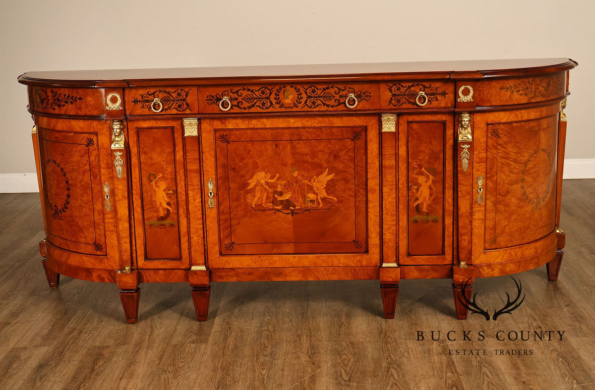 Rho Mobili D'Epoca Neoclassical Burl Wood Marquetry Inlaid Sideboard