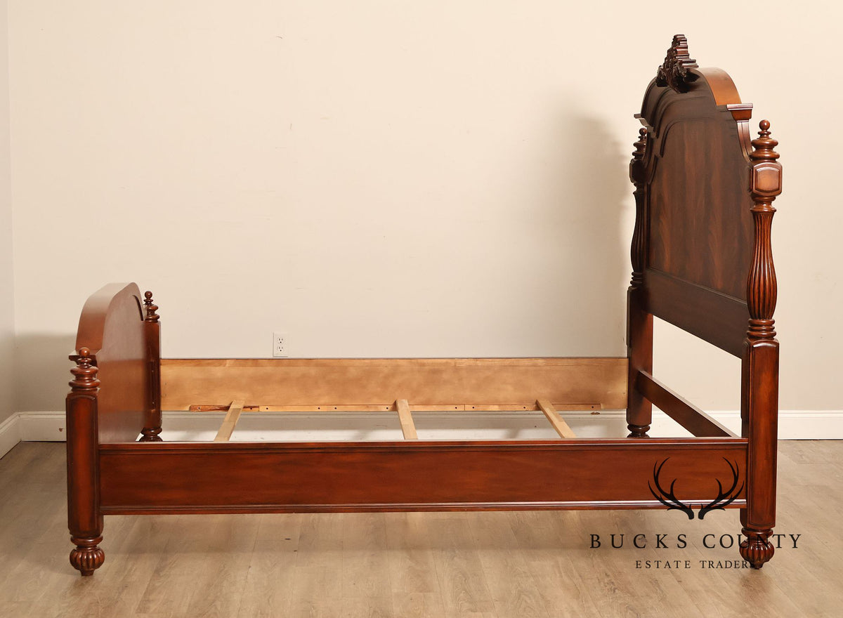 King Size Mahogany Flame Veneer Carved Bed Frame