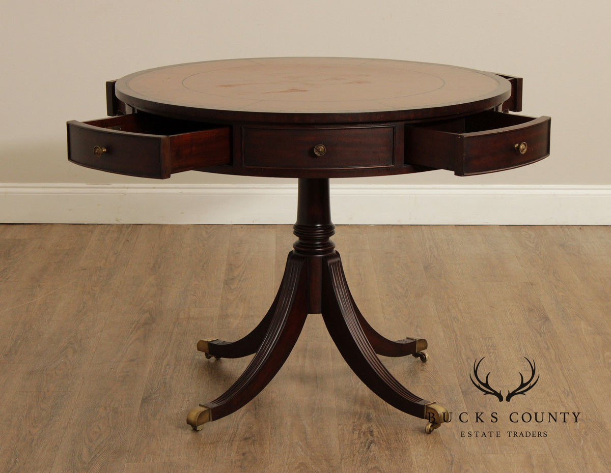 Ethan Allen Regency Style Round Leather Top Mahogany Rent Table