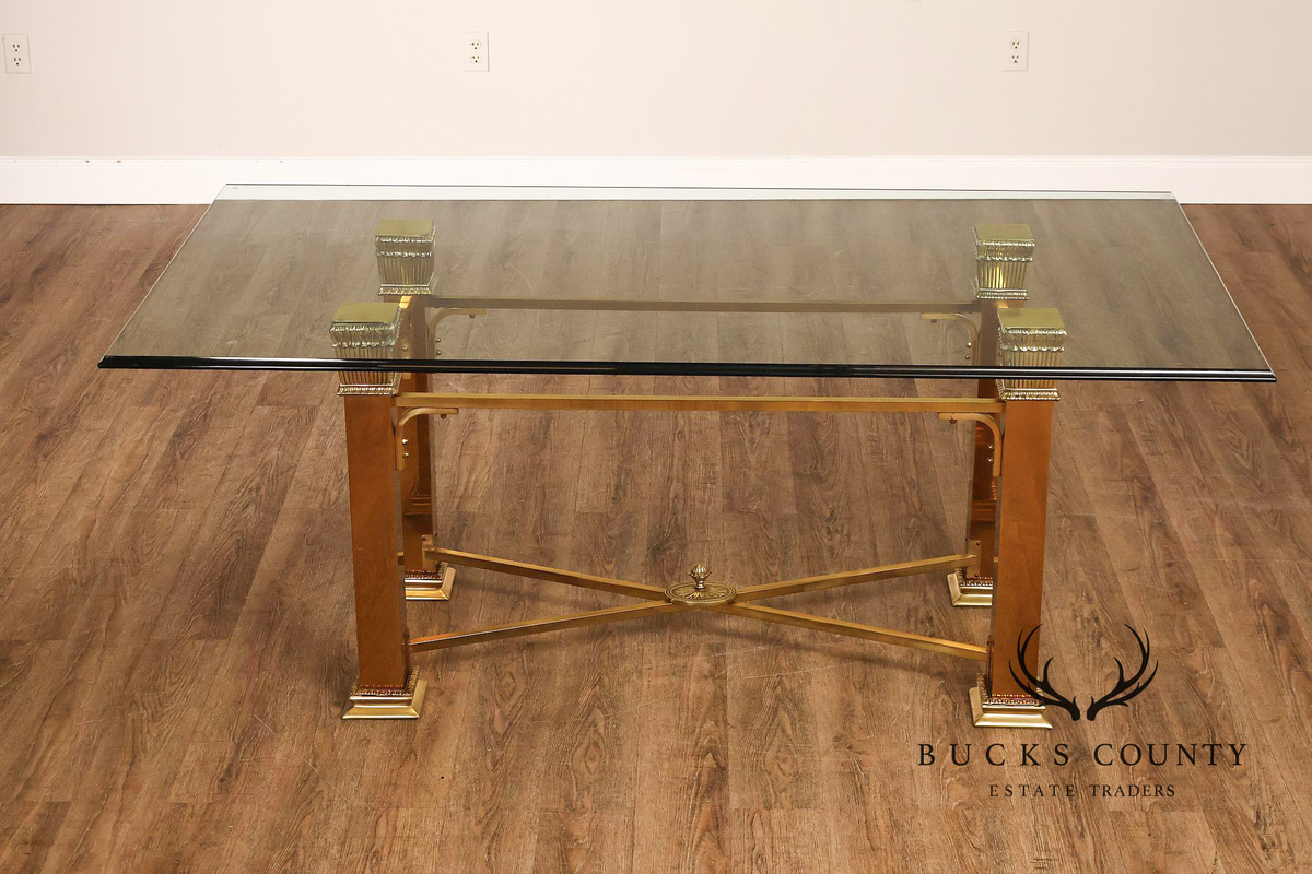 Hollywood Regency Brass & Glass Dining Table