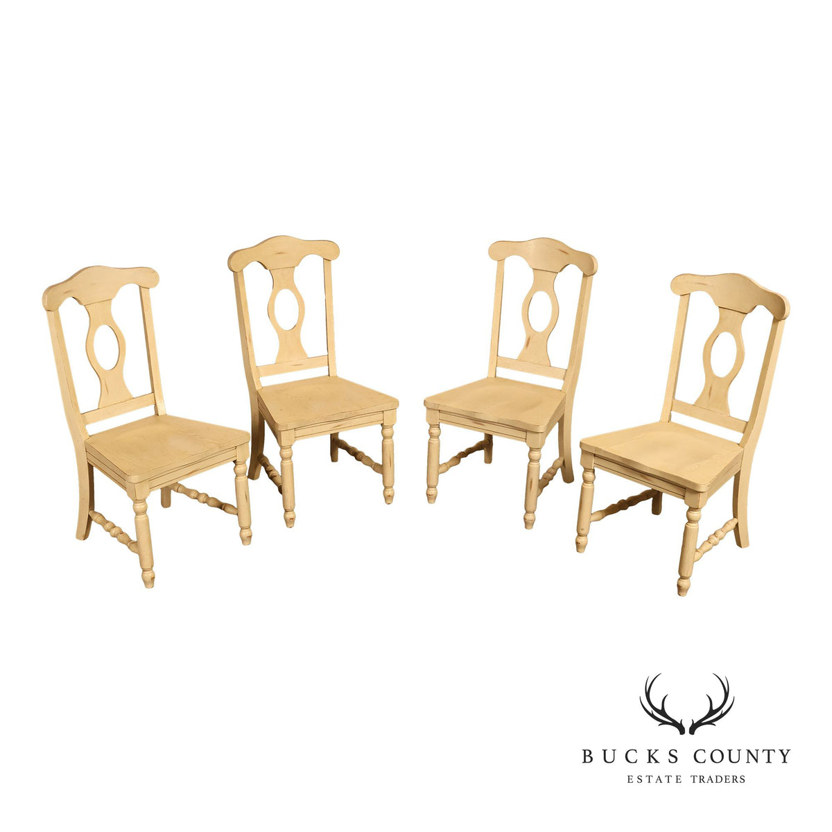 French Country Style Set Of Four Painted Oak Dining Chairs