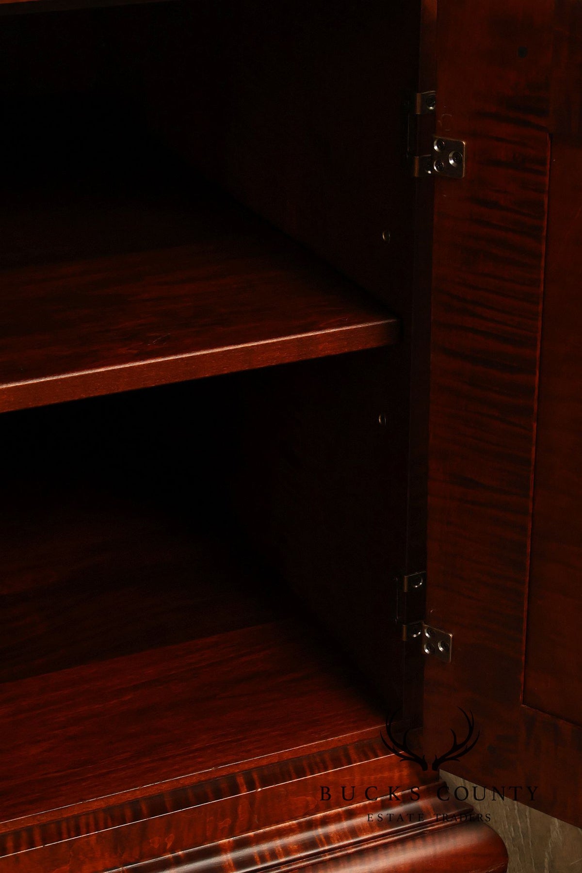 Custom Tiger Maple Two-Piece Four-Door Cabinet Armoire