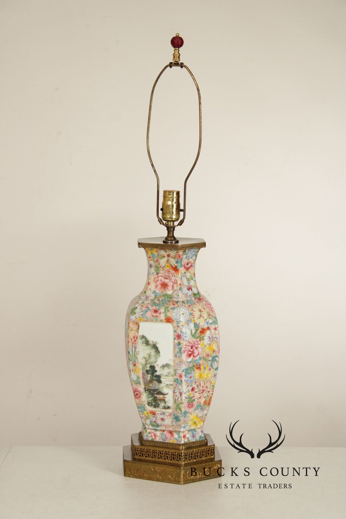 Chinese Pair of Famille Rose Porcelain Table Lamps
