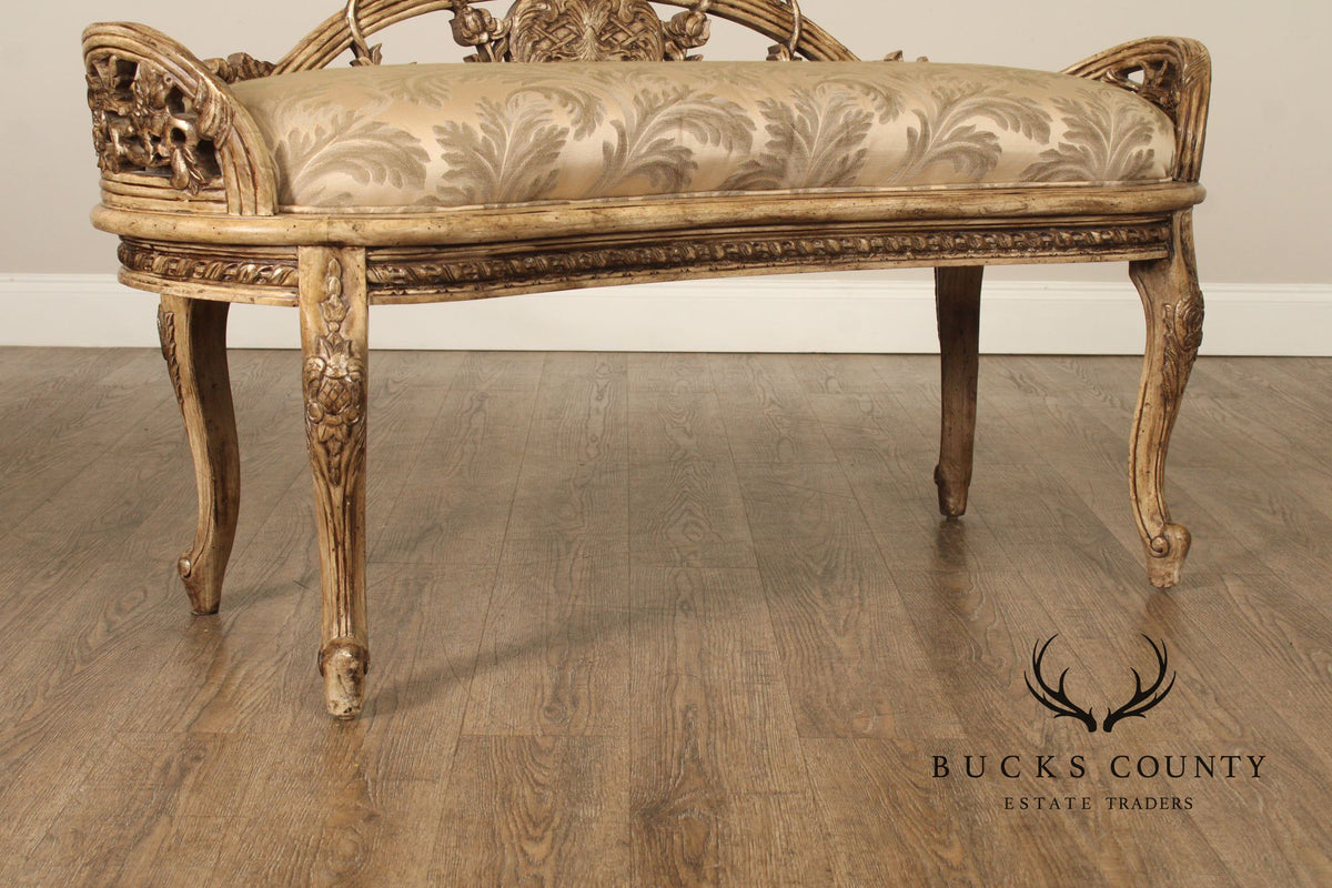 Italian Rococo Style Antiqued Window Bench