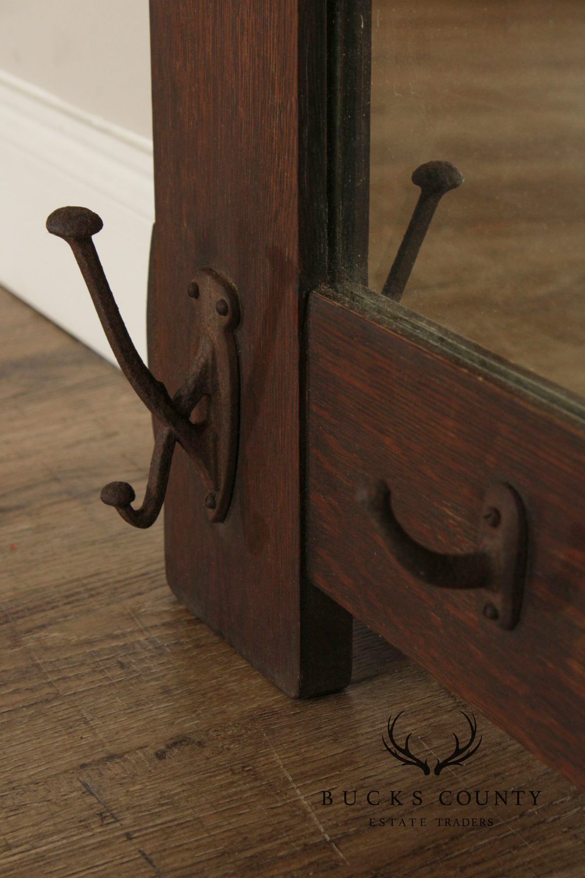 Stickley Brothers Antique Mission Oak Wall Mirror With Hooks No. 7577