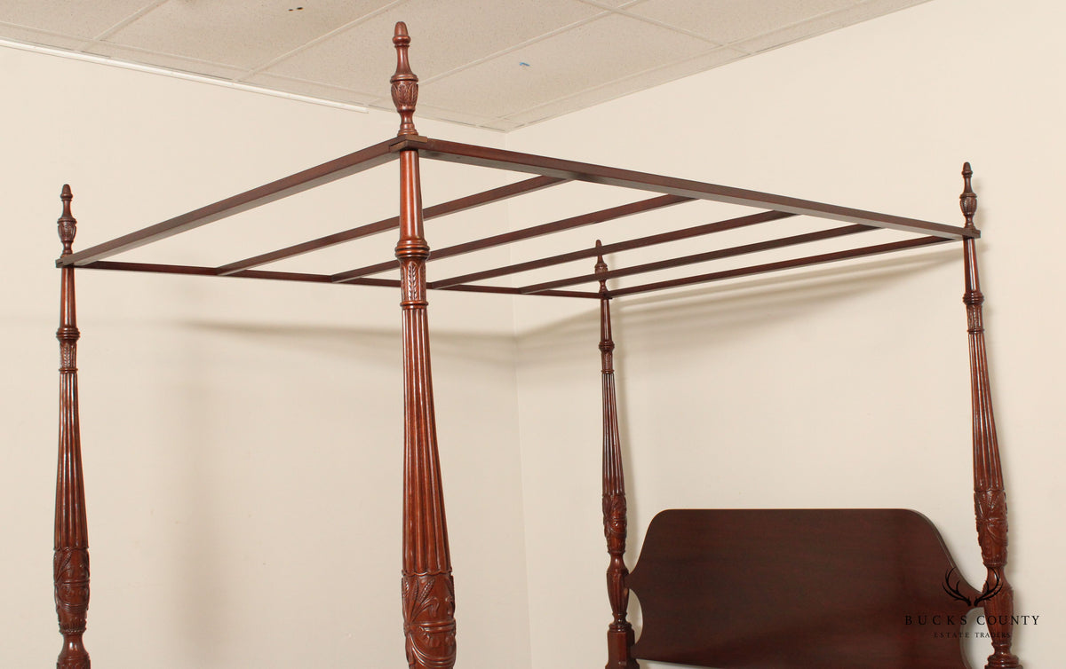 Councill Craftsmen Mahogany Rice Carved Queen Size Canopy Bed