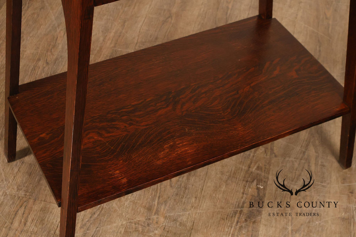 Antique Arts And Crafts Style Solid Oak Console Table With Drawer