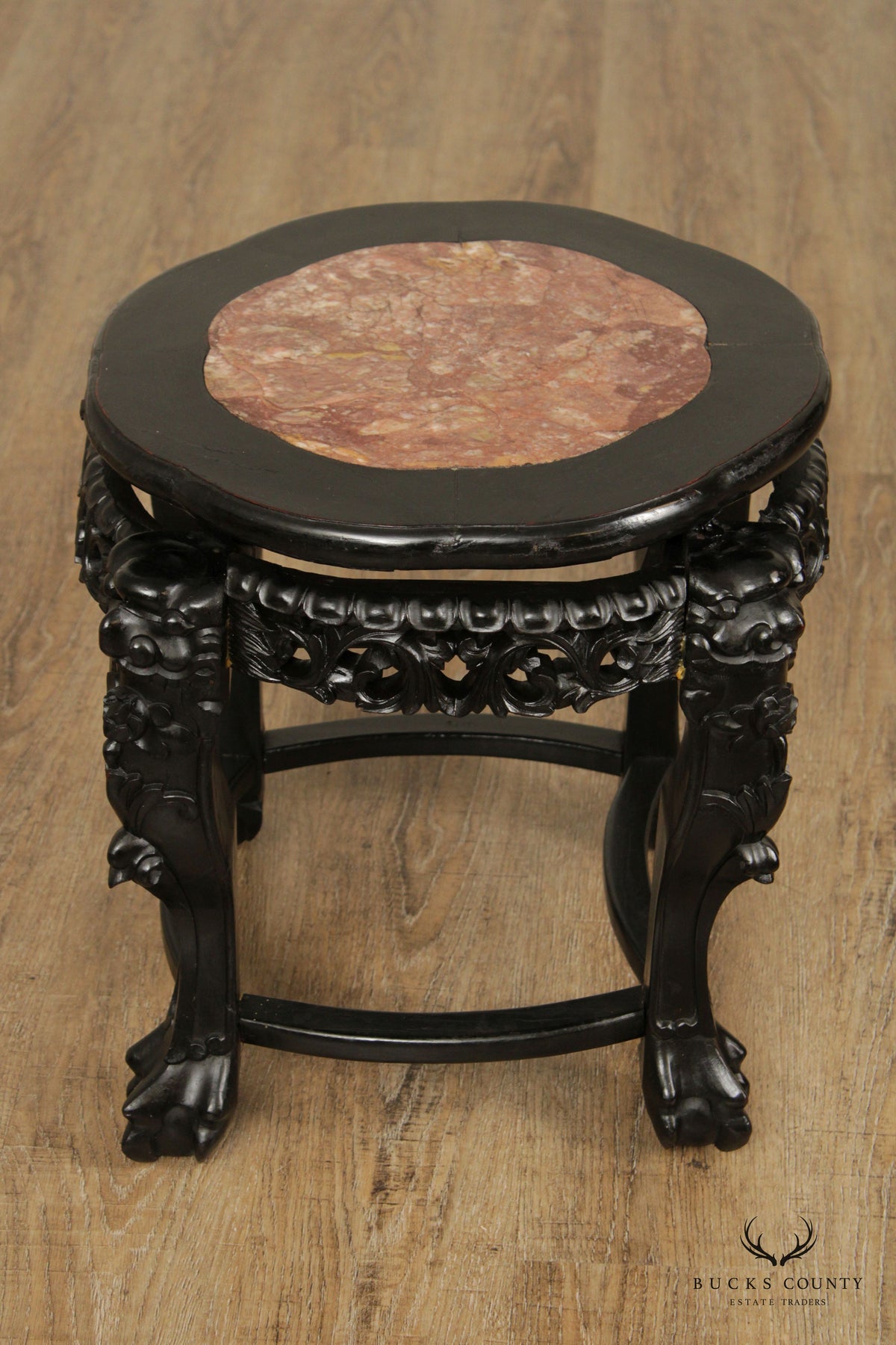 Chinese Carved Wood Stone-Top Low Stand