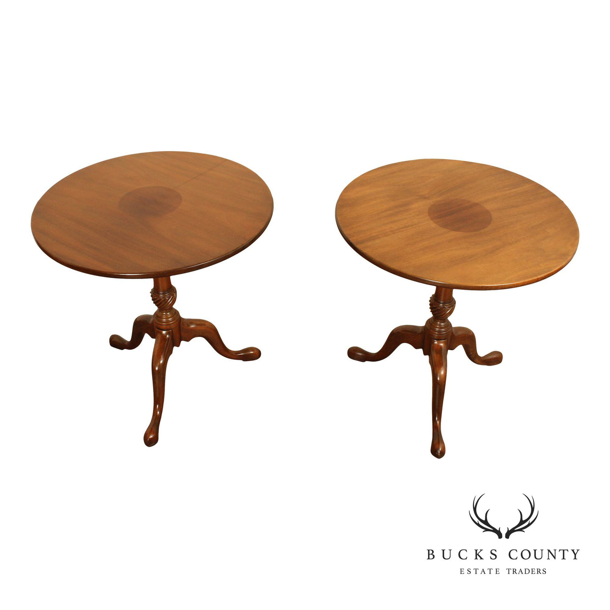 Pair of Kittinger Historic Newport Mahogany Tilt-Top Pedestal Tables