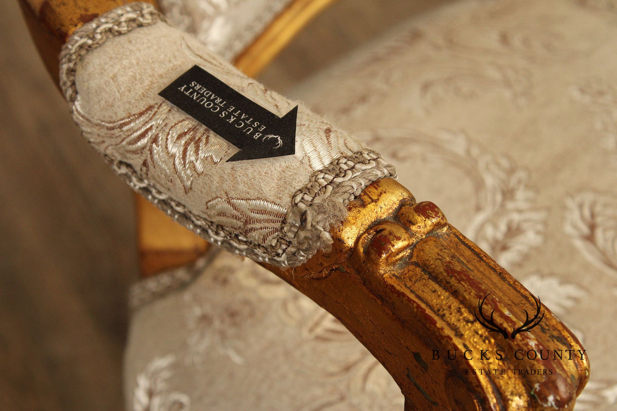 French Louis XV Style Pair of Giltwood Fauteuil Armchairs