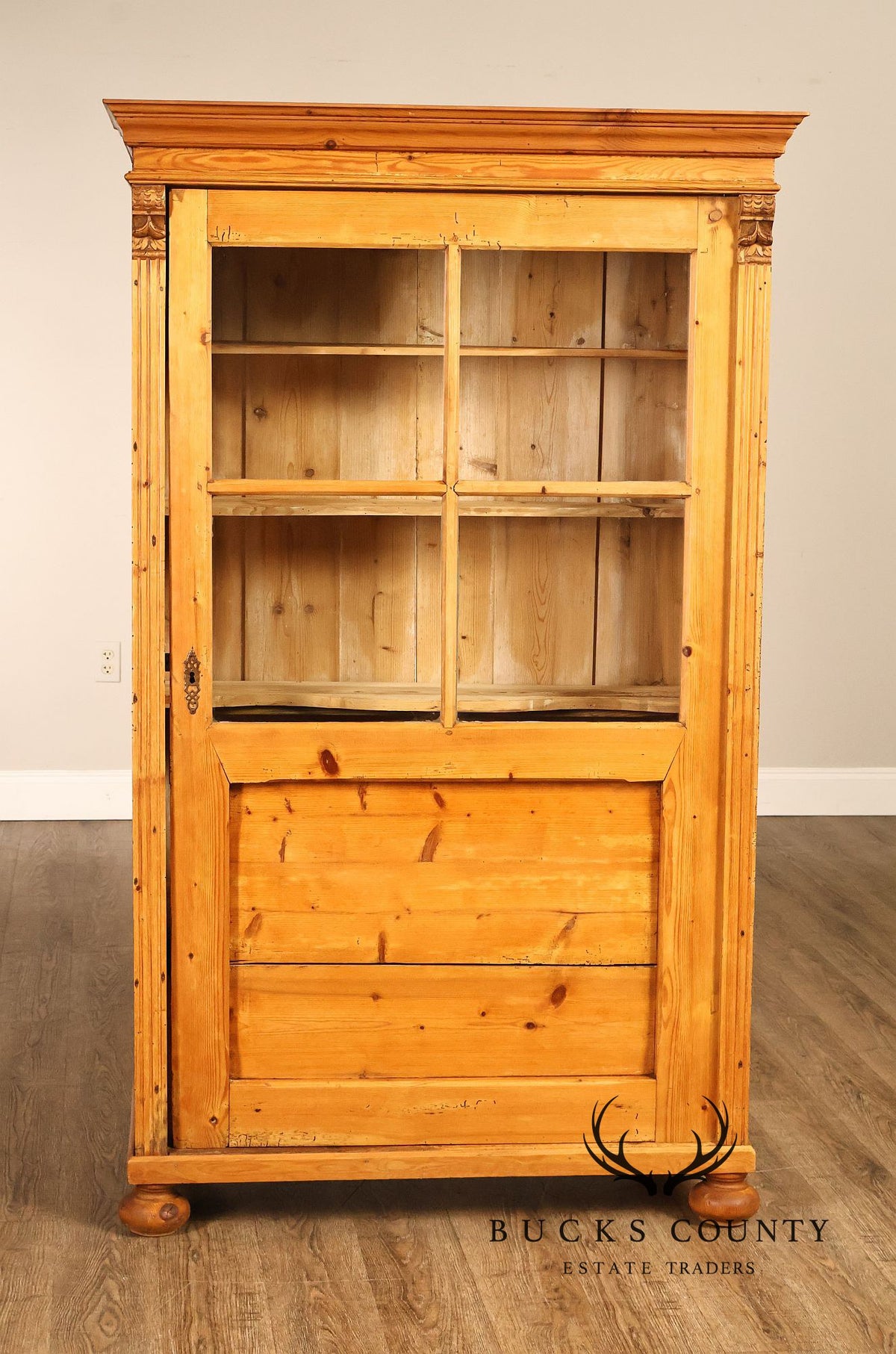 European Country Pine Glass Door Display Cabinet