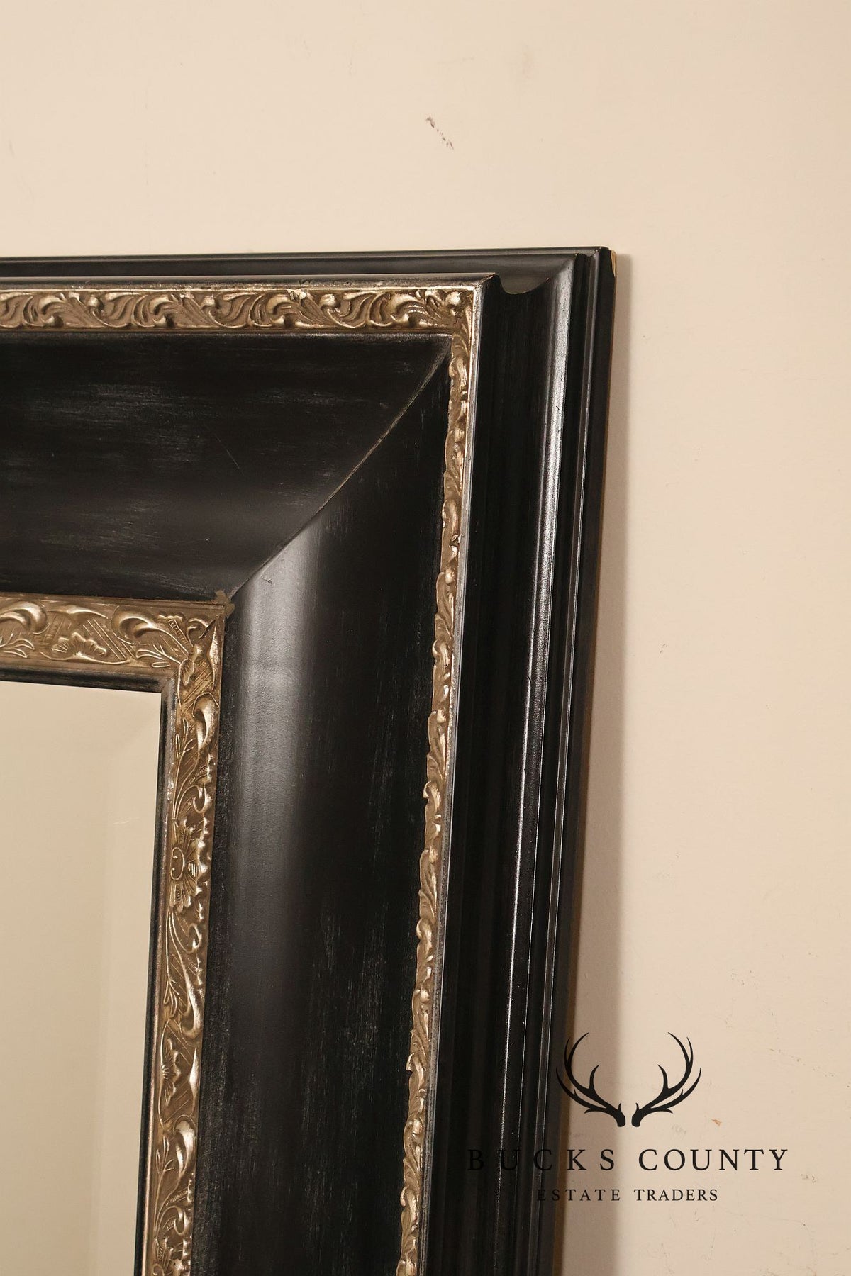 Large Black And Silver Beveled Wall Mirror