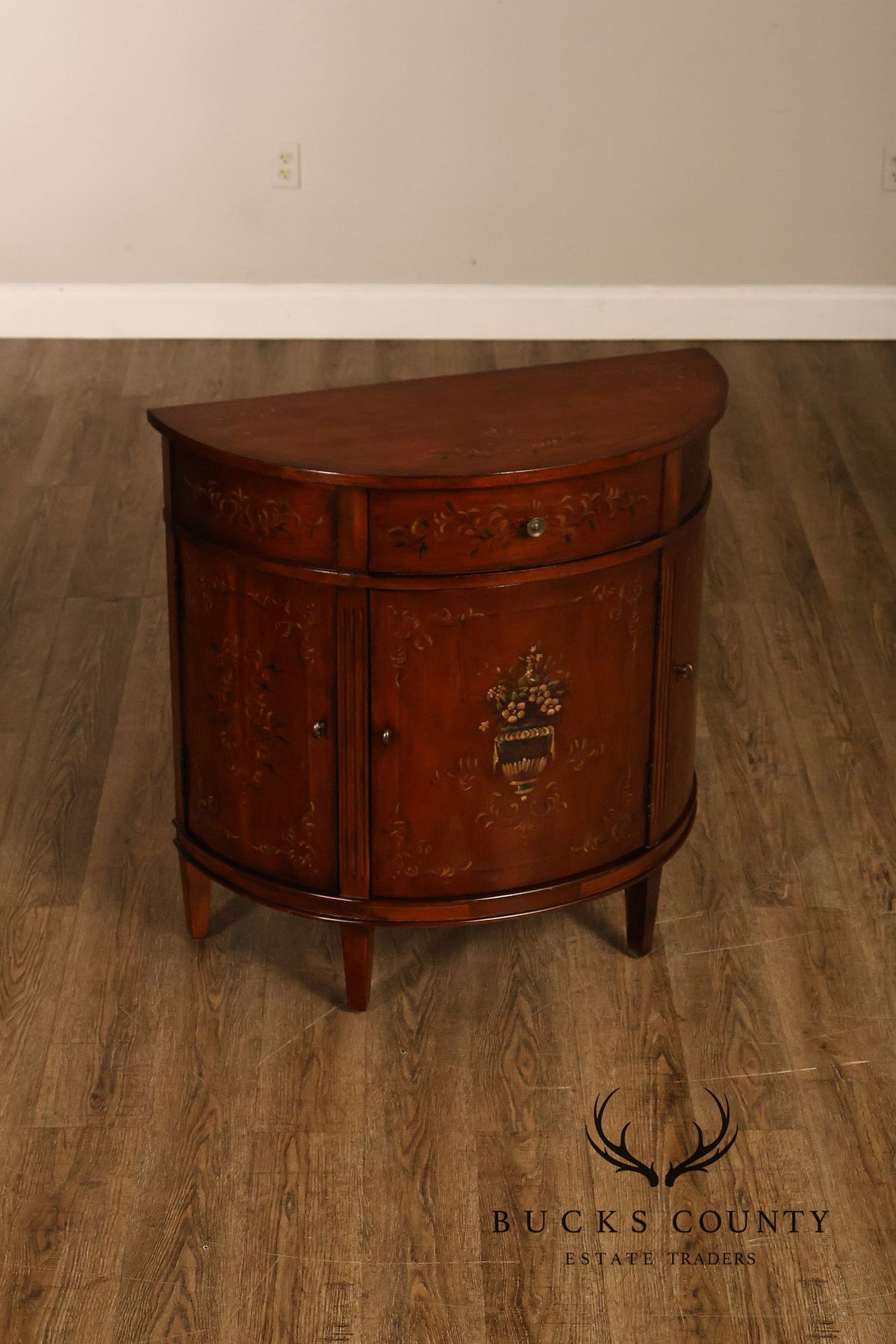 Ethan Allen Adam Style Pair of Painted Demilune Chests