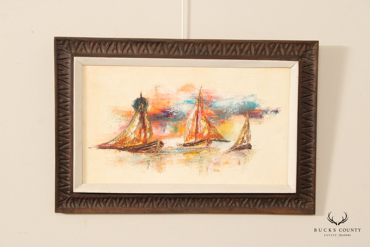 René Jérôme Abstract Sailboat Oil Painting