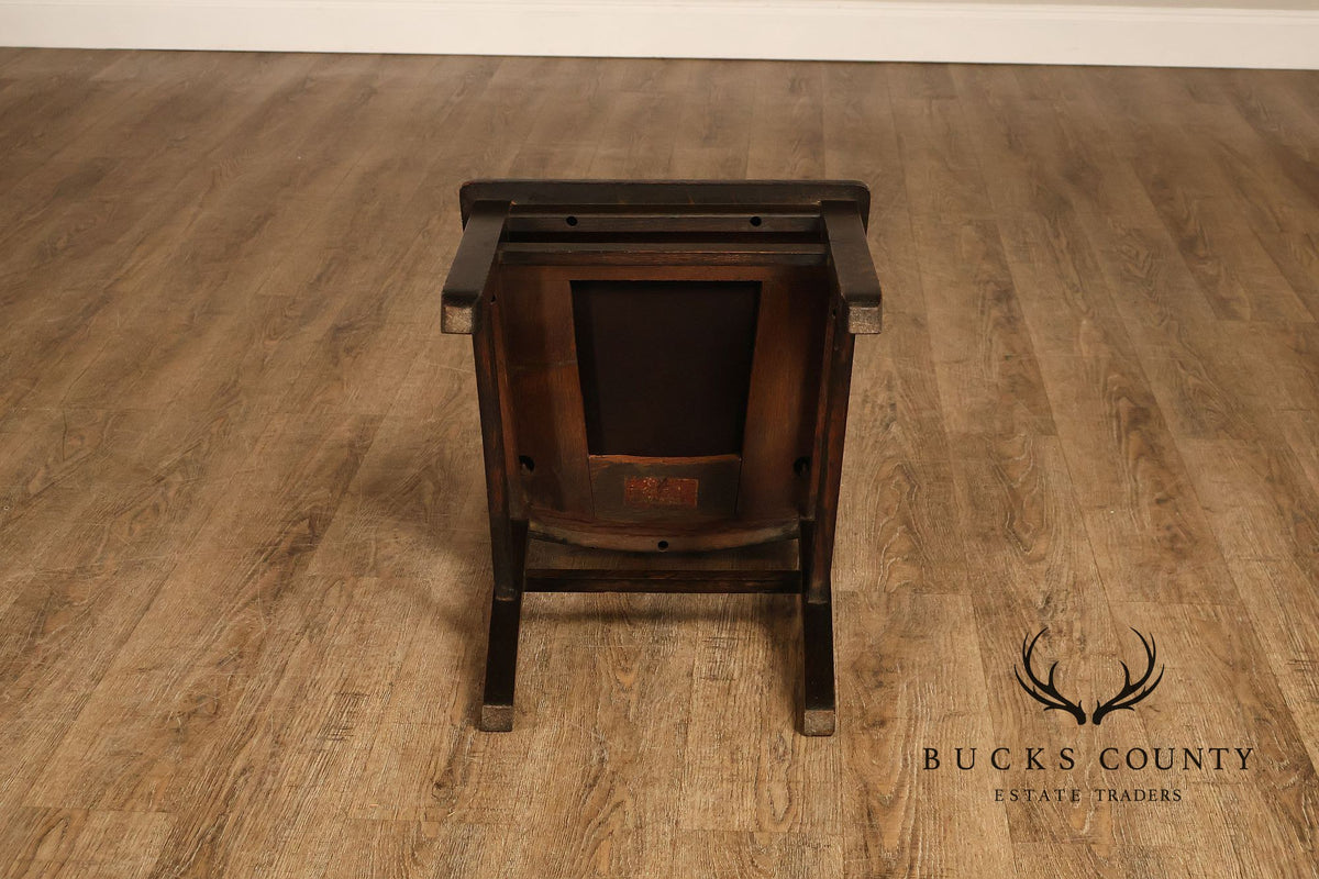 Mission Style Antique Oak Rabbit Ear Side Chair With Leather Seat