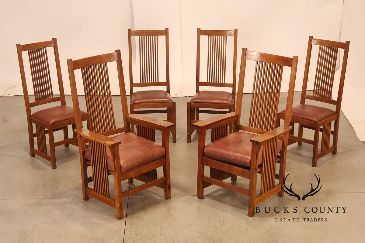 Stickley Mission Collection Set Of Six Oak Spindle Dining Chairs