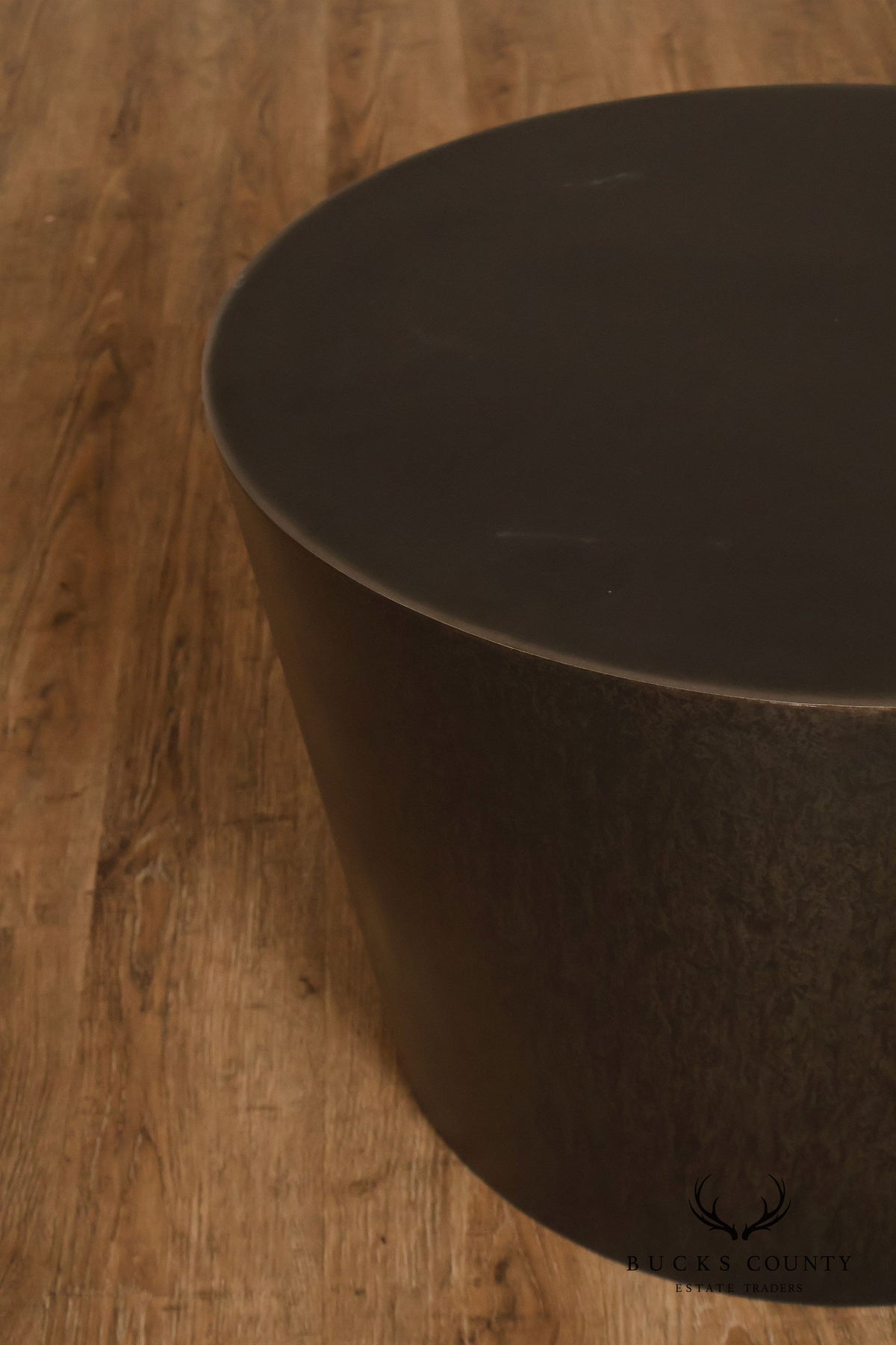 Modern Patinated Steel Round Drum Side Table
