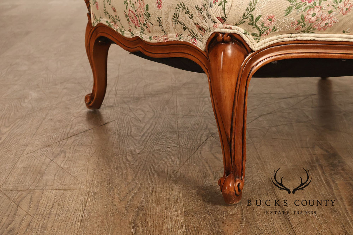 French Louis XV Style Two Piece Chaise Lounge Chair With Ottoman