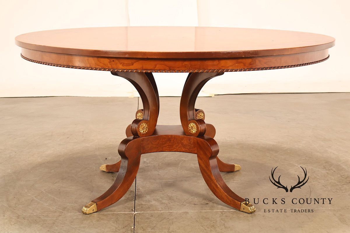 Francesco Molon Italian Neoclassical Style 60" Round Inlaid Burl Wood Dining Table
