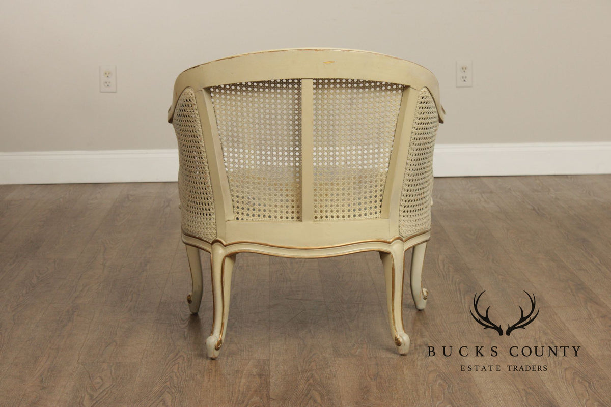 French Provincial Style Barrel Back Caned Lounge Chair and Ottoman